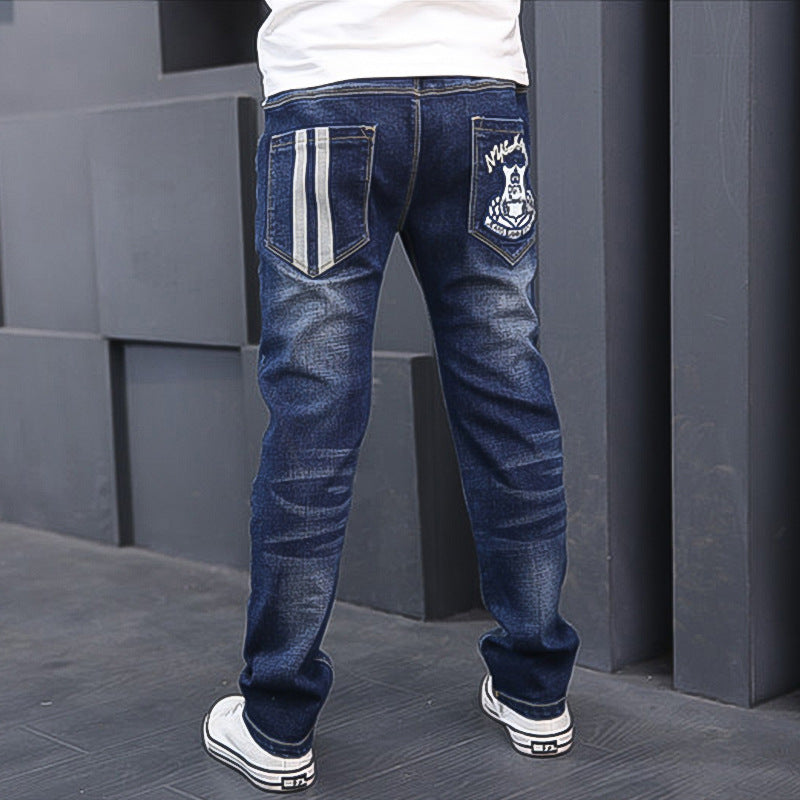Color: 02Blue, Size: 150cm-No lint, Style: - Warm and fleece boy jeans