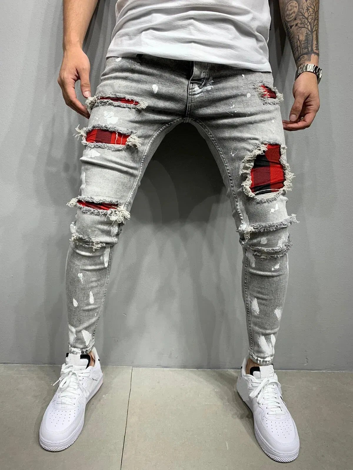 Color: Brown, Size: XL, Ships From: CHINA - Men's Punk Hip Hop Black Fashion Jeans Spring summer New Rock Motorcycle Street Wear Tight Casual Denim pants Straight leg pants