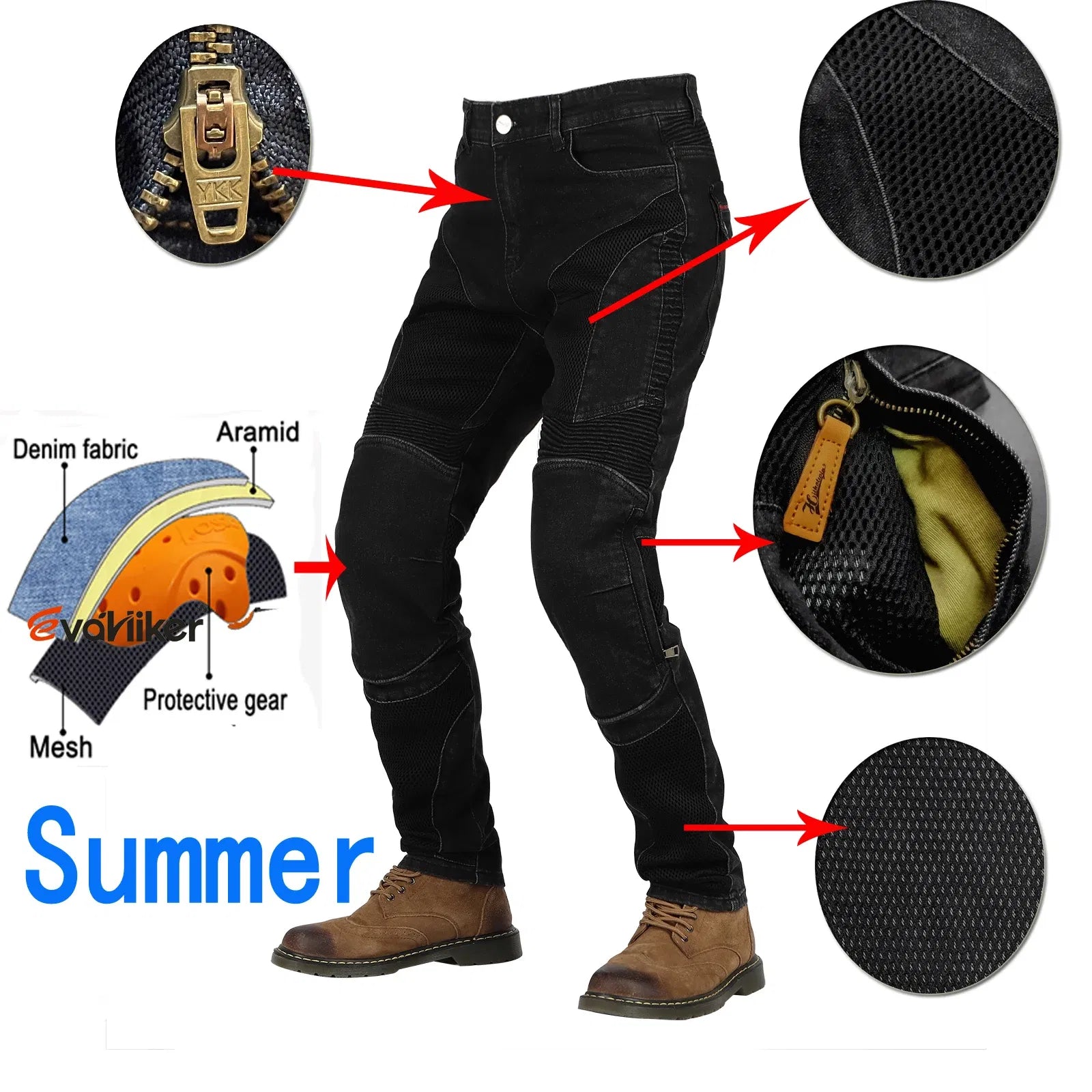 Color: Ivory, Size: 5XL - Hithotwin Aramid protection motorcycle jeans Moto pants leisure riding trousers motocross Aramid riding pants Hi-032