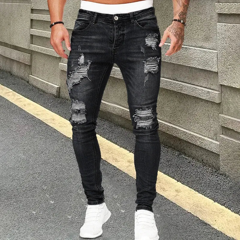 Color: Brown, Size: XL, Ships From: CHINA - Men's Punk Hip Hop Black Fashion Jeans Spring summer New Rock Motorcycle Street Wear Tight Casual Denim pants Straight leg pants