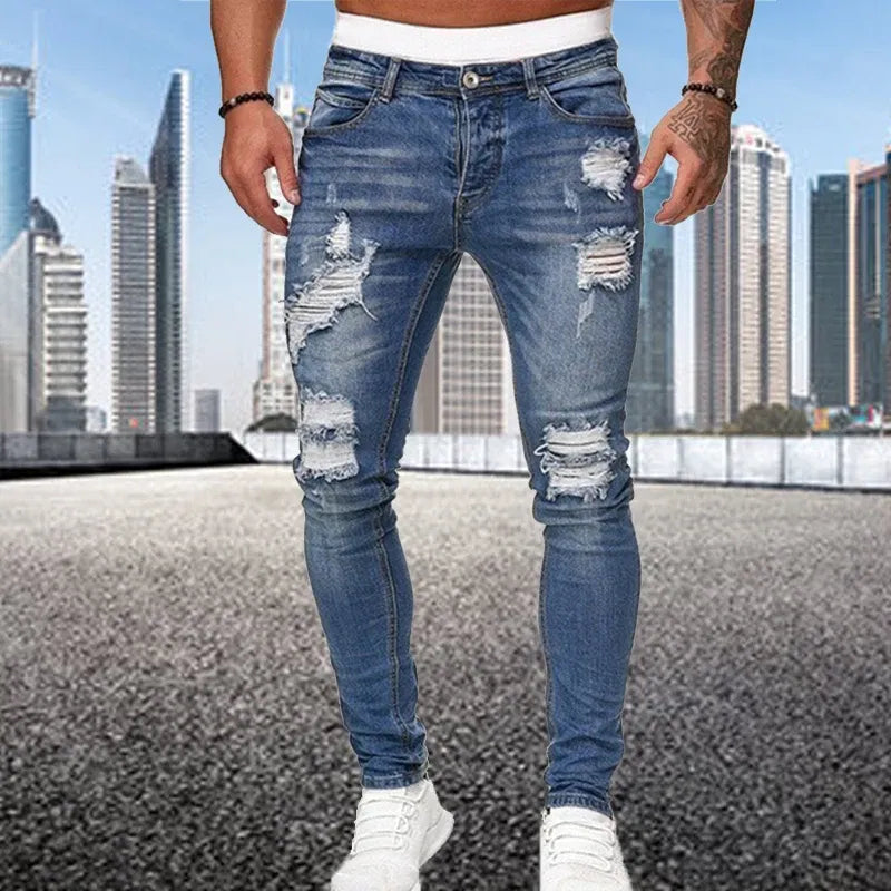 Color: Brown, Size: XL, Ships From: CHINA - Men's Punk Hip Hop Black Fashion Jeans Spring summer New Rock Motorcycle Street Wear Tight Casual Denim pants Straight leg pants