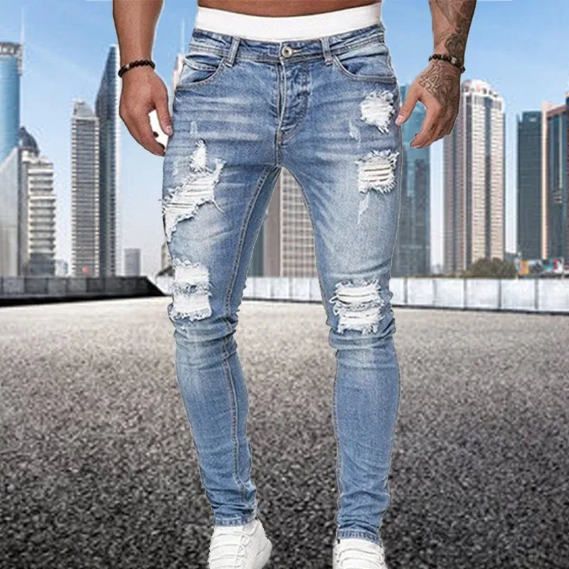 Color: Orange, Size: S, Ships From: CHINA - Men's Punk Hip Hop Black Fashion Jeans Spring summer New Rock Motorcycle Street Wear Tight Casual Denim pants Straight leg pants